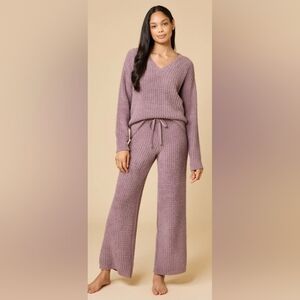 💕NWT $160 SOFTIES Waffle Knit V Neck Lounge Top Pants Pajama Set DRIFTWOOD XS